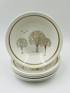 Lot of 6 Churchill Homespun Trees Soup Plates
