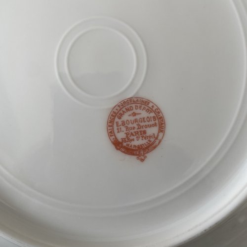 Lot 6 assiettes plates + 6 à dessert monogramme FH HF porcelaine Emile Bourgeois