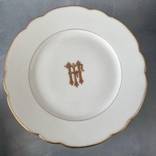 Lot 6 assiettes plates + 6 à dessert monogramme FH HF porcelaine Emile Bourgeois