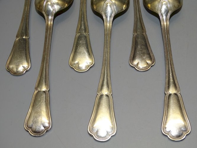 -LOT  6 CUILLERES A SOUPE ERCUIS METAL ARGENTE DECO TABLE REASSORT COLLECTION  D