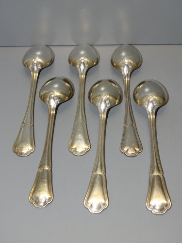 -LOT  6 CUILLERES A SOUPE ERCUIS METAL ARGENTE DECO TABLE REASSORT COLLECTION  D