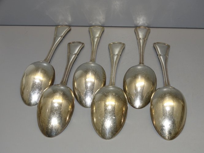 -LOT  6 CUILLERES A SOUPE ERCUIS METAL ARGENTE DECO TABLE REASSORT COLLECTION  D