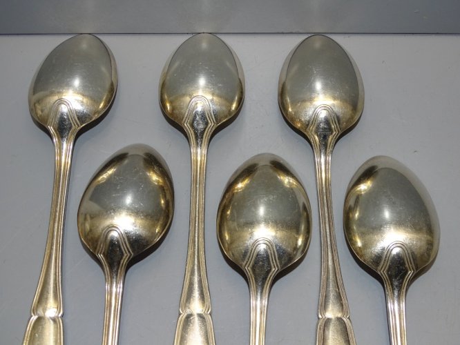 -LOT  6 CUILLERES A SOUPE ERCUIS METAL ARGENTE DECO TABLE REASSORT COLLECTION  D