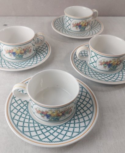 Lot 6 tasses + 6 sous tasses à café, décor Basket, en céramique Villeroy & Boch