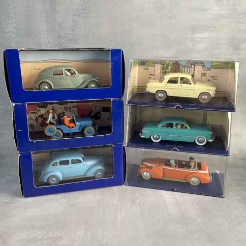 Lot 6 véhicule miniature TINTIN en voiture Hergé dt objectif lune, au tibet, ...