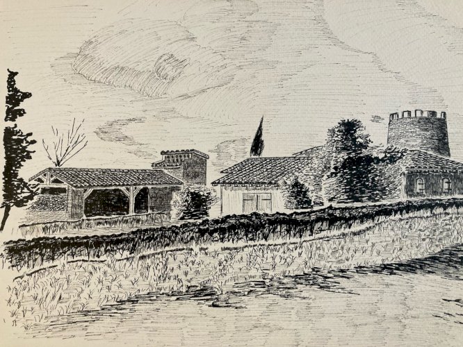 Lot 8 Dessin Encre Eglise Pierre Sud Ouest France Bâtiment Campagne 1970 Art