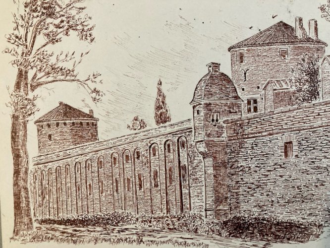Lot 8 Dessin Encre Eglise Pierre Sud Ouest France Bâtiment Campagne 1970 Art