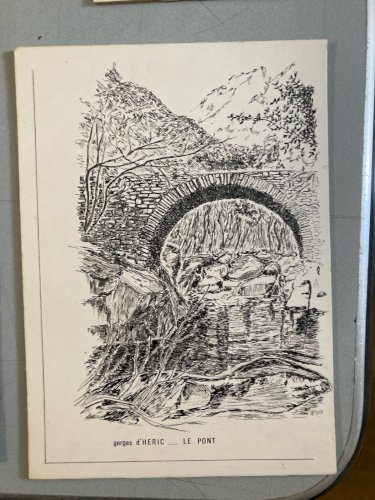 Lot 8 Dessin Encre Eglise Pierre Sud Ouest France Bâtiment Château 1970 XXe Art