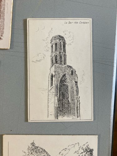 Lot 8 Dessin Encre Eglise Pierre Sud Ouest France Bâtiment Château 1970 XXe Art