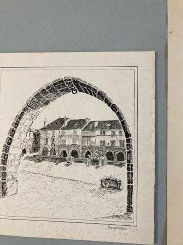 Lot 8 Dessin Encre Eglise Pierre Sud Ouest France Bâtiment Château 1970 XXe Art