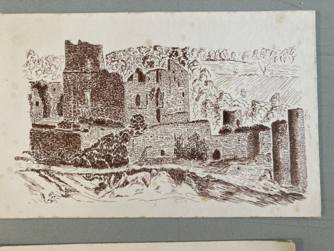 Lot 8 Dessin Encre Eglise Pierre Sud Ouest France Bâtiment Château 1970 XXe Art