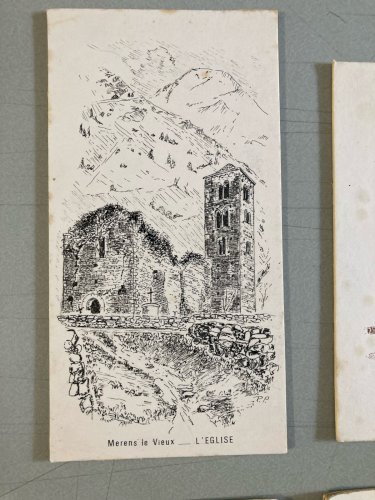 Lot 8 Dessin Encre Eglise Pierre Sud Ouest France Bâtiment Château 1970 XXe Art