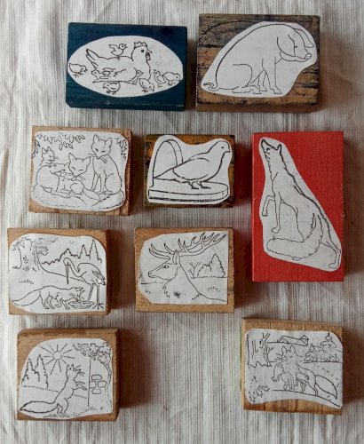 Lot 9 Anciens Tampons Encreur Animaux École Pedagogie Ancienne Écoliers