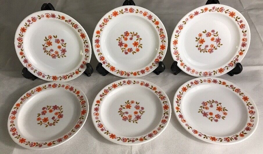 Lot1 De 6 Assiettes Creuses Arcopal Vintage France D 21,5 Cm Fleurs Oranges - Vendu
