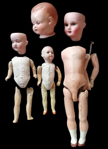 Lot Ancienne Tête Poupée Porcelaine Corps A M Germany Old Doll Bouche Ouverte