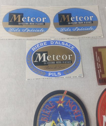 Lot danciennes étiquettes de bouteilles de bière, Méteor, BS18, blanche