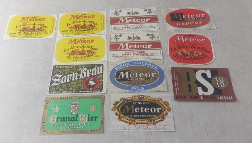 Lot danciennes étiquettes de bouteilles de bière, Méteor / Granat, Zorn, BS18