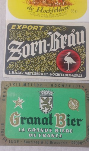 Lot danciennes étiquettes de bouteilles de bière, Méteor / Granat, Zorn, BS18