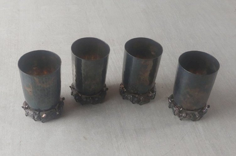 Lot d'anciennes timbales / gobelets,  Emil Hermann Waldstetten, en argent massif