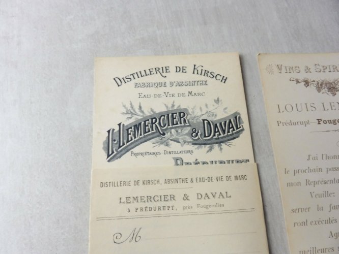 Lot danciens cartes de représentants, Lemercier Daval, Distillerie de Kirch