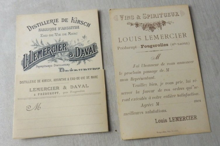 Lot danciens cartes de représentants, Lemercier Daval, Distillerie de Kirch