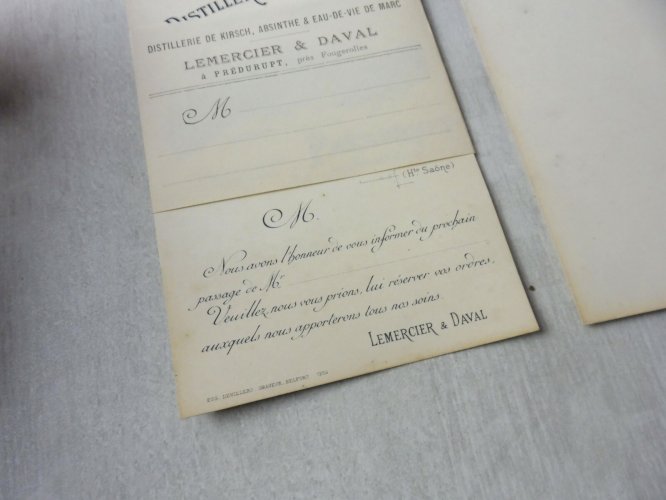 Lot danciens cartes de représentants, Lemercier Daval, Distillerie de Kirch