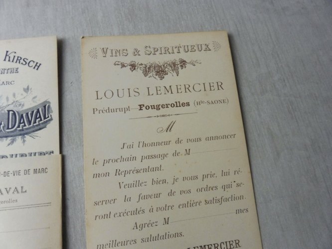 Lot danciens cartes de représentants, Lemercier Daval, Distillerie de Kirch