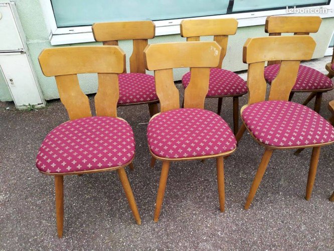 Lot de 10 chaises de bistrot bois avec coussin vintage année 70/80/90