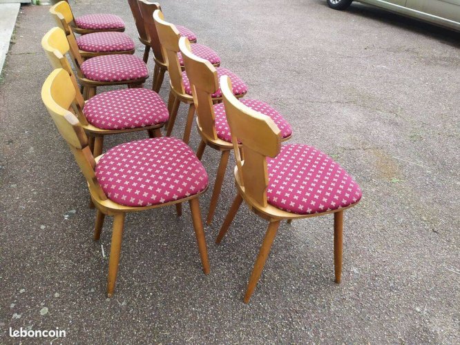 Lot de 10 chaises de bistrot bois avec coussin vintage année 70/80/90