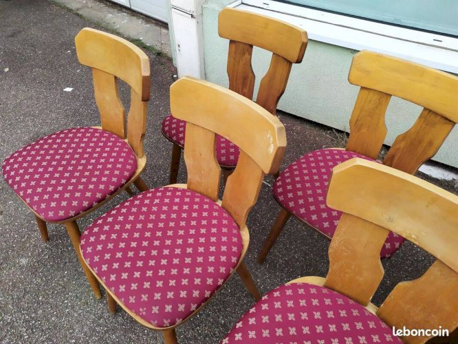 Lot de 10 chaises de bistrot bois avec coussin vintage année 70/80/90