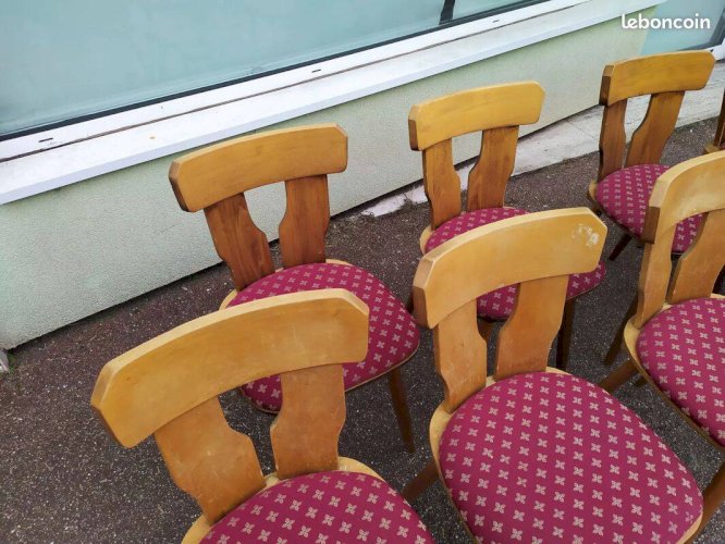Lot de 10 chaises de bistrot bois avec coussin vintage année 70/80/90