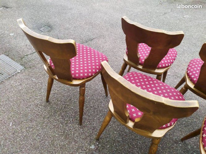 Lot de 10 chaises de bistrot bois avec coussin vintage année 70/80/90