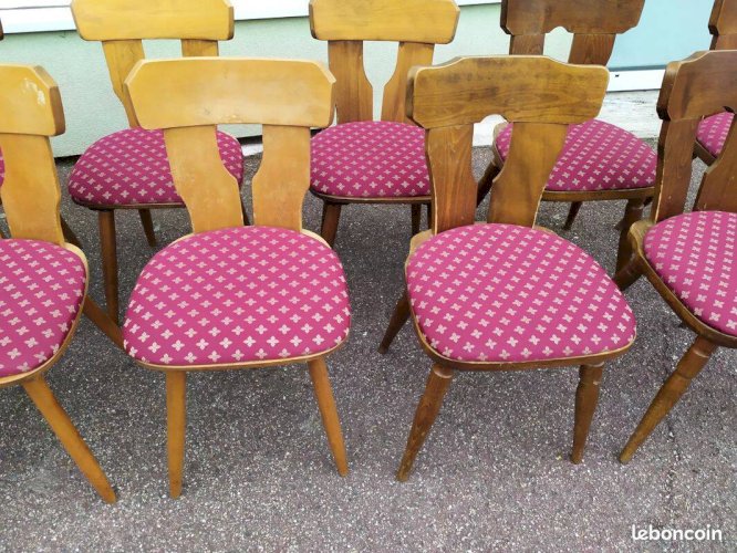 Lot de 10 chaises de bistrot bois avec coussin vintage année 70/80/90