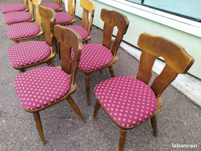 Lot de 10 chaises de bistrot bois avec coussin vintage année 70/80/90