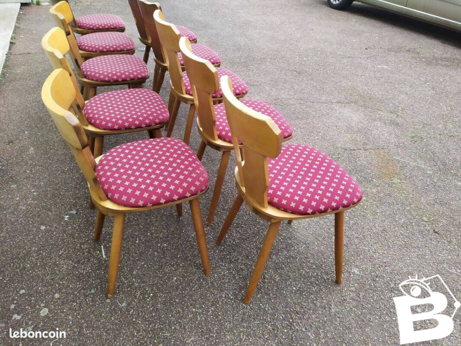 Lot de 10 chaises de bistrot bois avec coussin vintage année 70/80/90