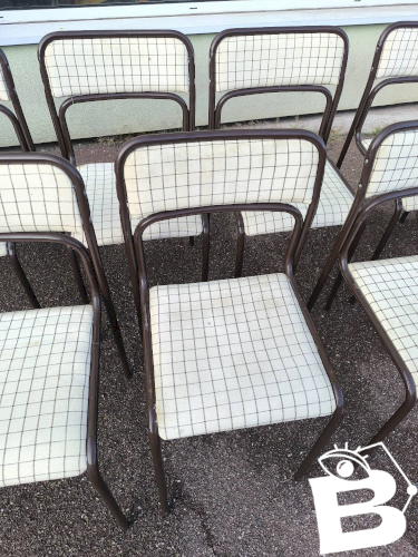 Lot de 12 chaises danois métal et tissu vintage