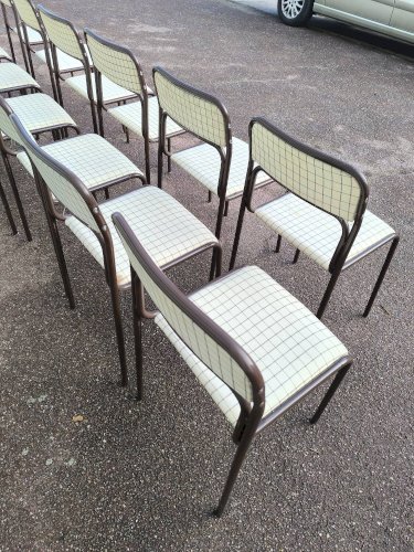 Lot de 12 chaises danois métal et tissu vintage