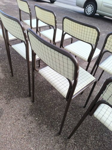 Lot de 12 chaises danois métal et tissu vintage
