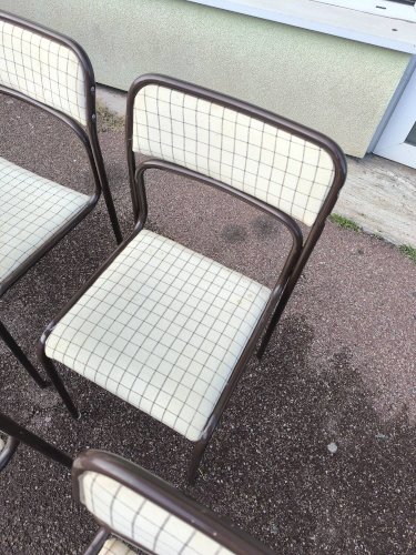 Lot de 12 chaises danois métal et tissu vintage