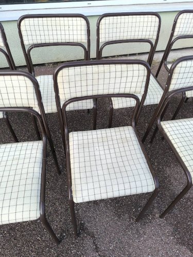 Lot de 12 chaises danois métal et tissu vintage