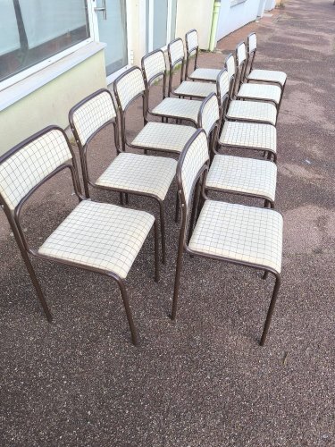 Lot de 12 chaises danois métal et tissu vintage
