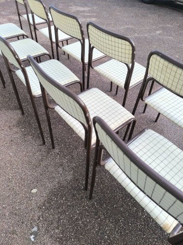 Lot de 12 chaises danois métal et tissu vintage