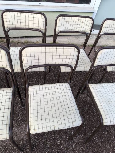 Lot de 12 chaises danois métal et tissu vintage