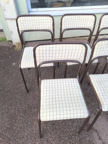 Lot de 12 chaises danois métal et tissu vintage