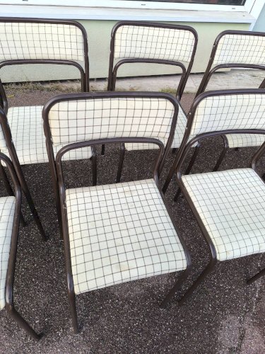Lot de 12 chaises danois métal et tissu vintage