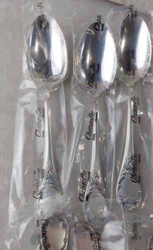 Lot de 12 cuillères à soupe, décor Marly, en métal argenté, Christofle ^