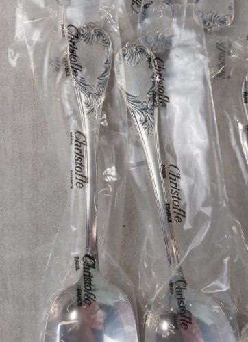 Lot de 12 cuillères à soupe, décor Marly, en métal argenté, Christofle ^