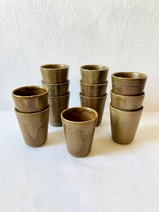 Set of 12 glazed stoneware cups, Digoin Stoneware Pots