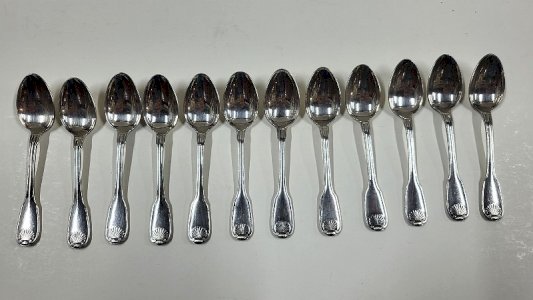 LOT OF 12 SMALL COFFEE SPOONS CHRISTOFLE SHELL MODEL IN SILVER-PLATED METAL