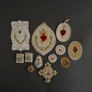 Set of 12 religious fabrics in embroidered textiles 19th century A5777